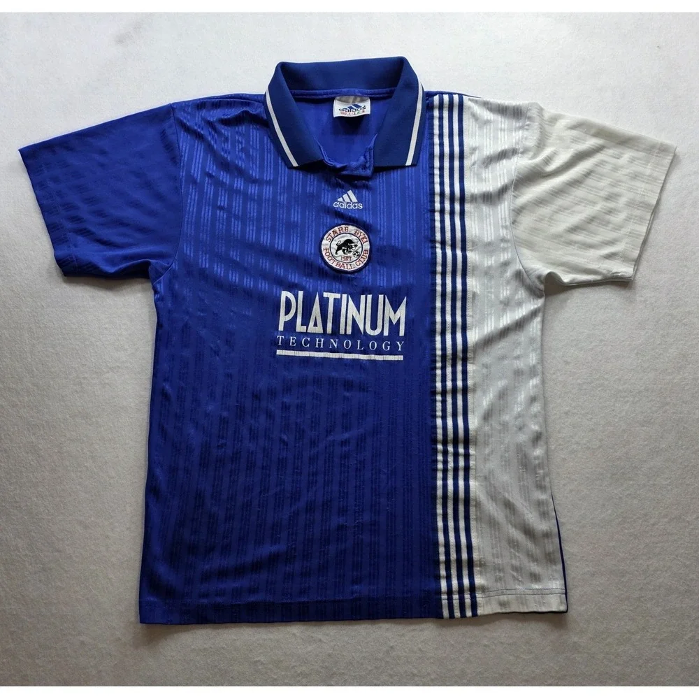 Adidas Blue & White‎ Striped Vintage Stare FC Men's Soccer Jersey. Size L